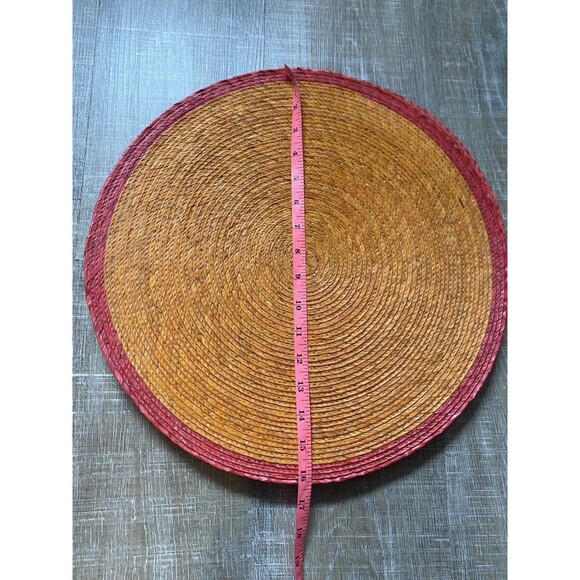 Woven Jute Sisal Raffia 16” Natural Red Trim VTG Boho Cottage Placemats Set (8) - Picture 6 of 6